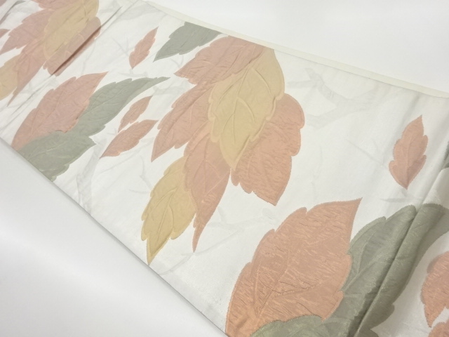 JAPANESE KIMONO / VINTAGE FUKURO OBI / MATELASSE / WOVEN LEAVES
